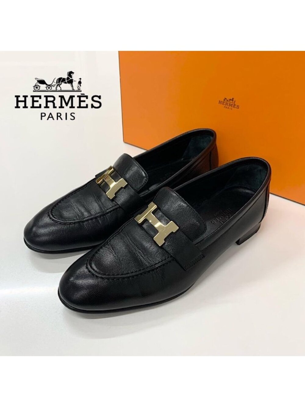 Hermes Paris Leather Loafers Black
